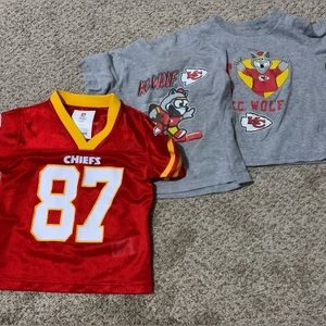 2T KC Chiefs Travis Kelce Jersey and KC Wolf tshirts